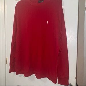 Ralph Lauren Red Crewneck Long Sleeve Tee with Black Logo Tag